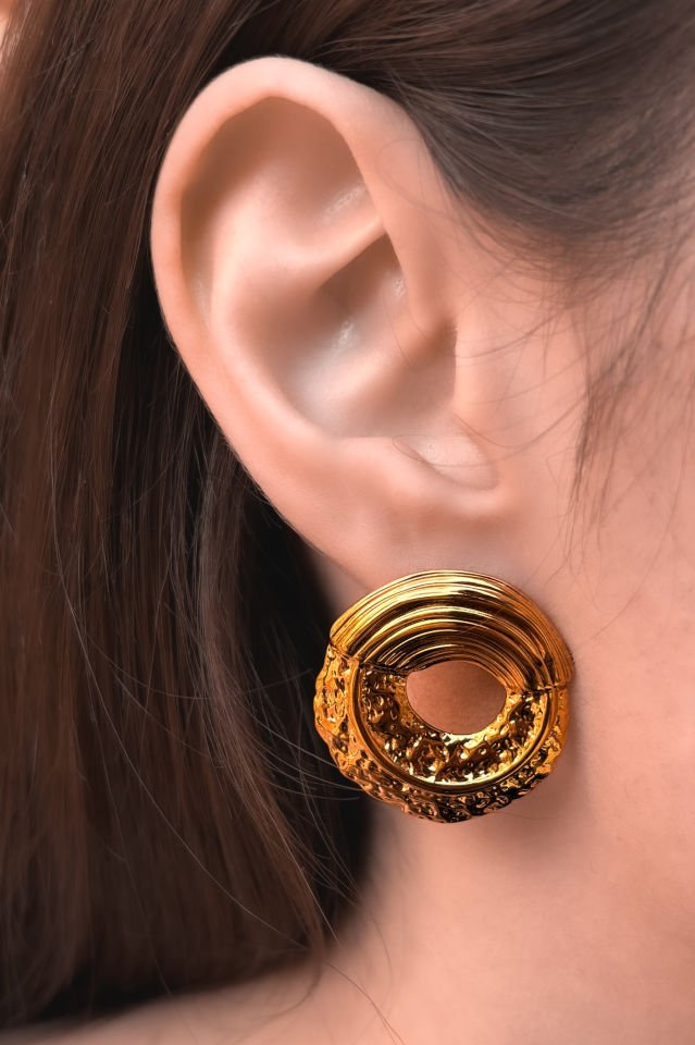 Gold Rengi Çelik Yuıvarlak Küpe