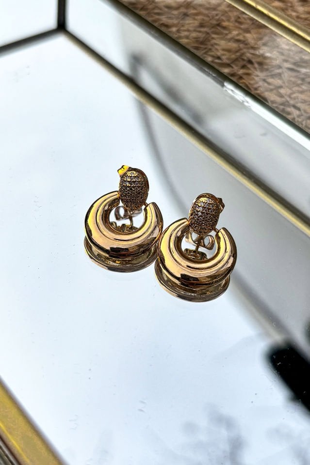 Tas Desenli Halka Sallantili Gold Renkli Igne Kupe
