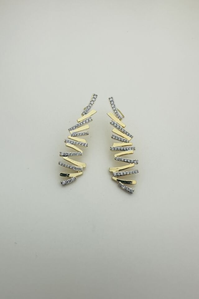 LvLv  İki Renkli Zirkon Taşlı Asimetrik Çubuk Plaka Sıralı Küpe 1002