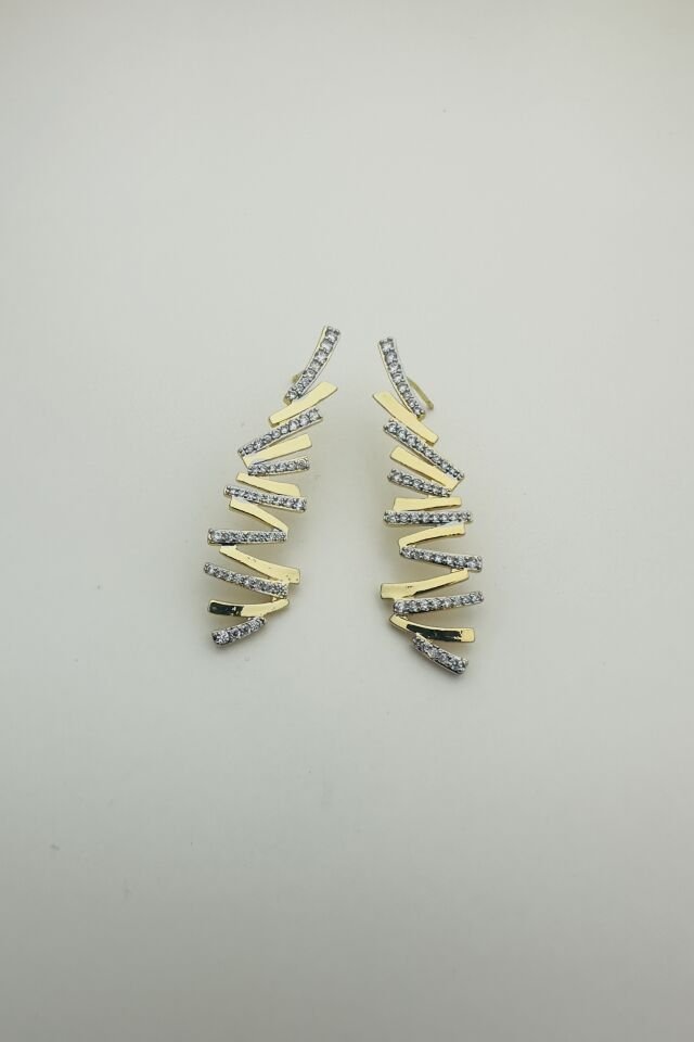 LvLv  İki Renkli Zirkon Taşlı Asimetrik Çubuk Plaka Sıralı Küpe 1002