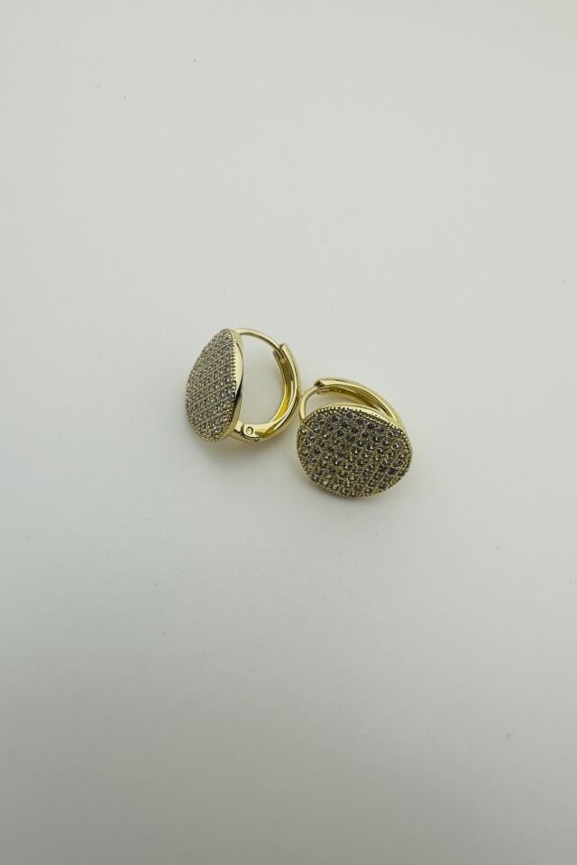LvLv XP Gold Rengi Zirkon Taşlı Daire Şeklinde Tasarım Halka Küpe
