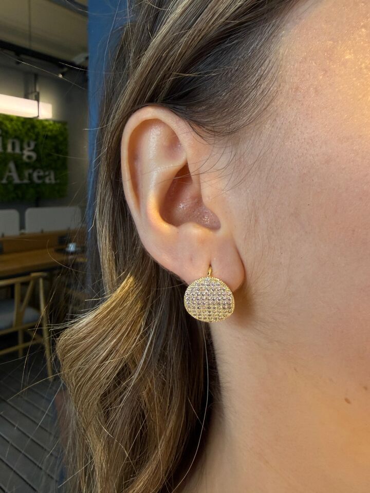 LvLv XP Gold Rengi Zirkon Taşlı Daire Şeklinde Tasarım Halka Küpe