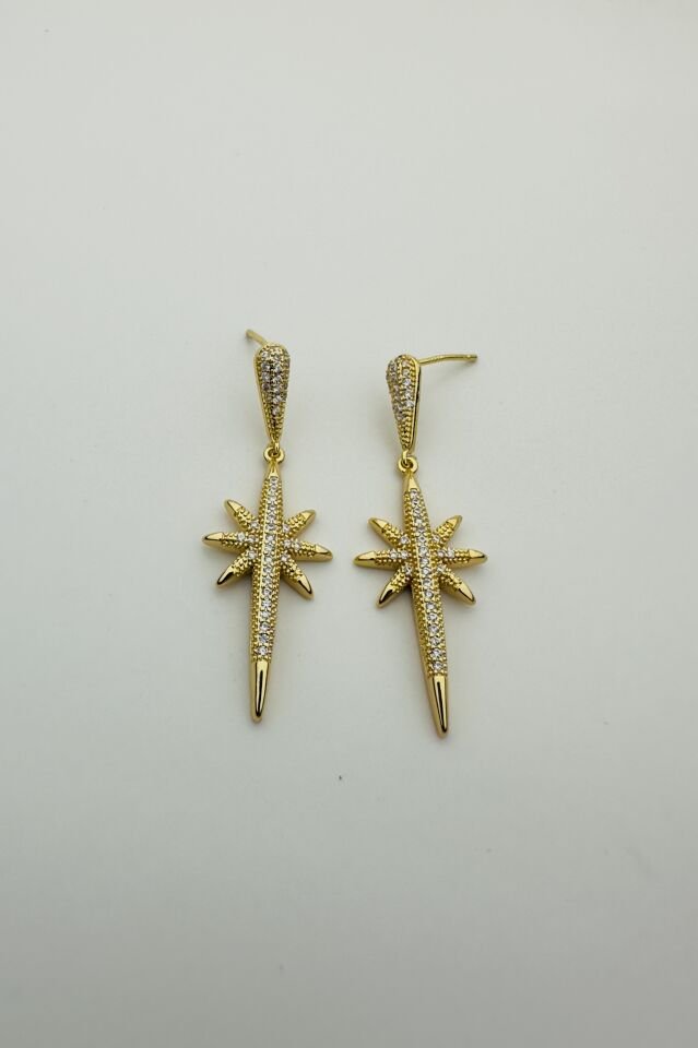 LvLv Gold Rengi Kuzey Yıldızı Zirkon Taşlı Sallantılı İğne Küpe