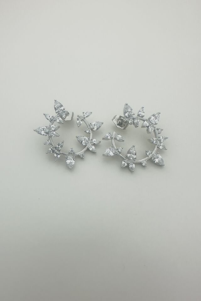 LvLv XP Gümüş Rengi Parlak Damla Taşlı Kıvrımlı İğne Küpe