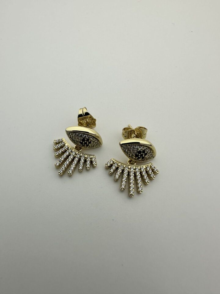 LvLv XP Gold Rengi Siyah Çiçek Detaylı Göz Model Sallantılı İğne Küpe