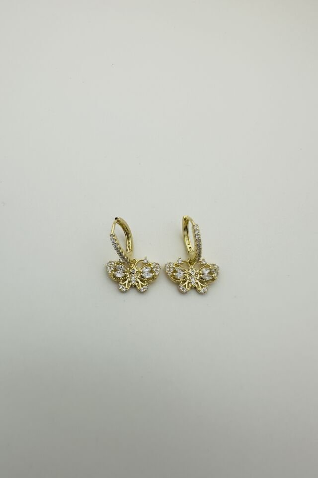 LvLv Gold Rengi Zirkon Taşlı Kelebek Model Sallantılı Halka Küpe