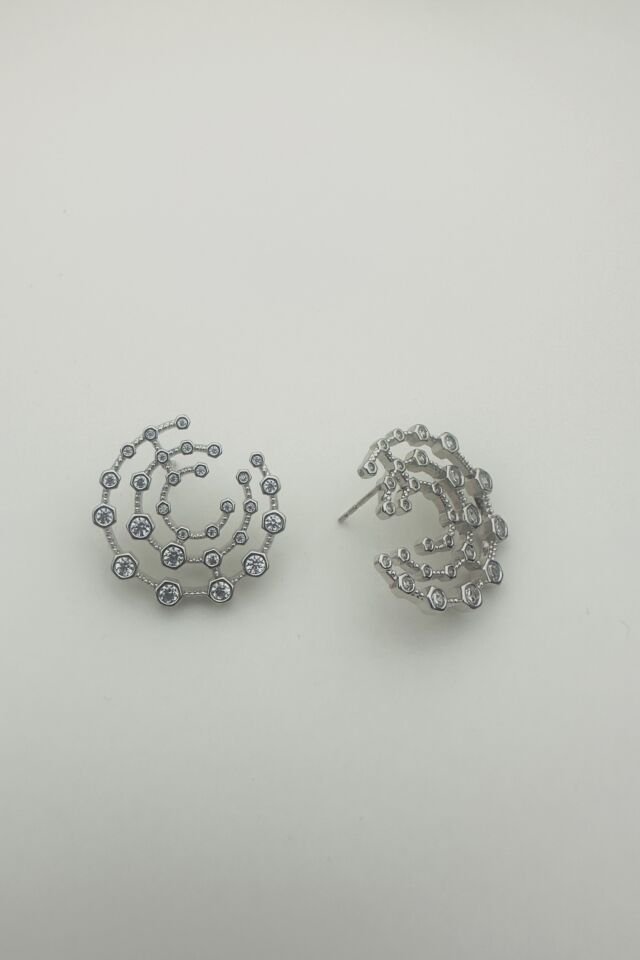 LvLv XP Gümüş Rengi Parlak Taş Detaylı Tasarım C Küpe