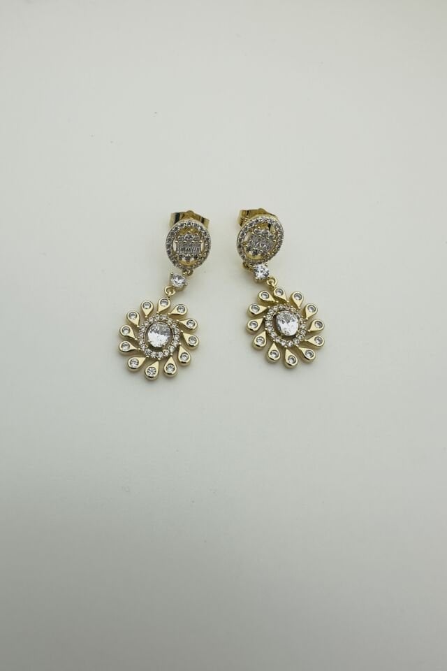 LvLv XP Gold Rengi Baget Taşlı Spiral Model  Sallantılı İğne  Küpe