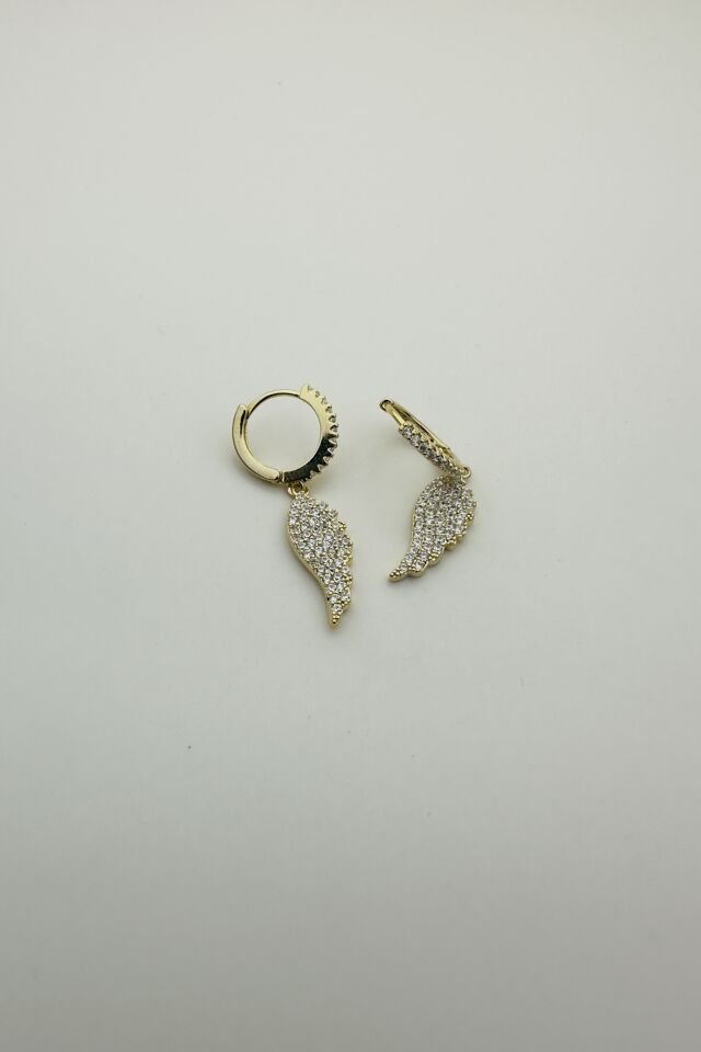 LvLv Gold Rengi Zirkon Taşlı Kanat Model Sallantılı Halka Küpe