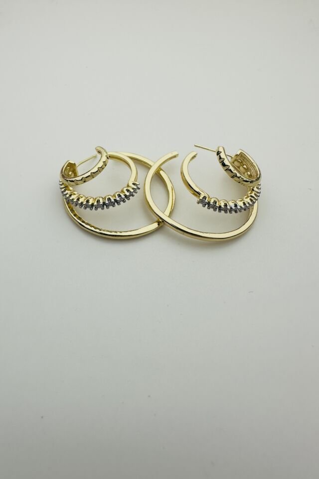 LvLv İki Renkli Zirkon Taş Detay Çoklu Görünüm Kıvrım Detay Küpe