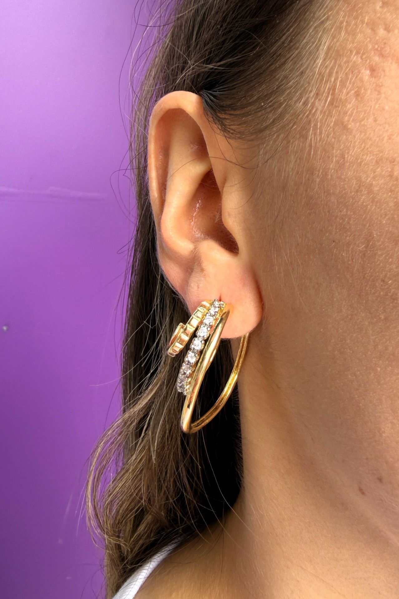 LvLv İki Renkli Zirkon Taş Detay Çoklu Görünüm Kıvrım Detay Küpe