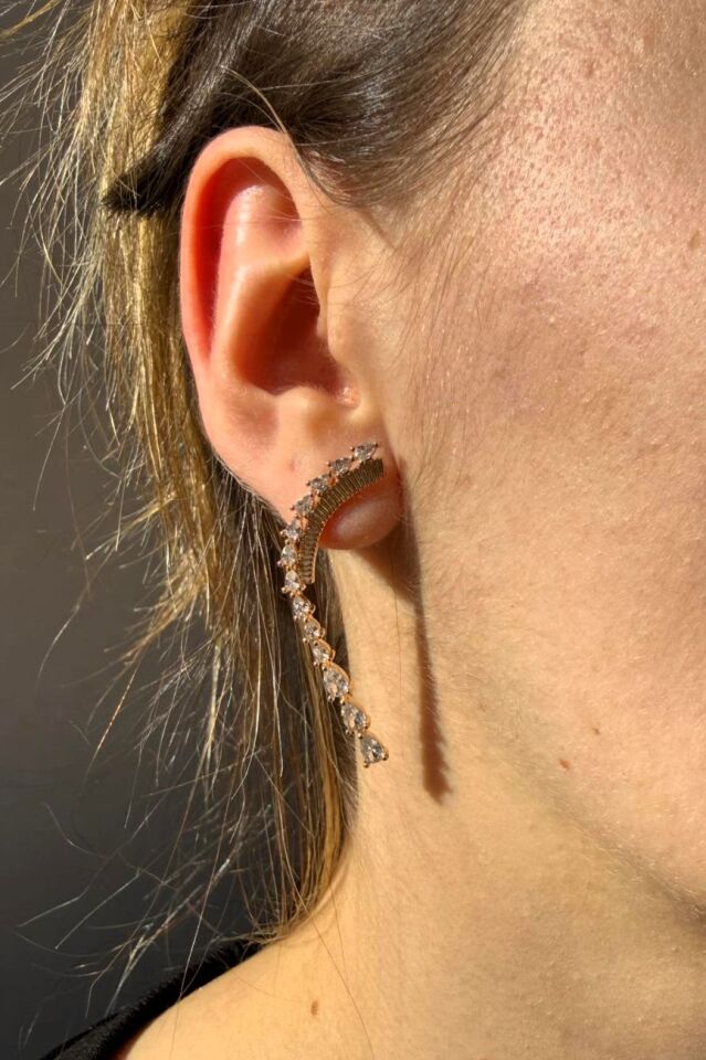 LvLv Gold Rengi Sıralı Damla Taşlı Plaka Küpe