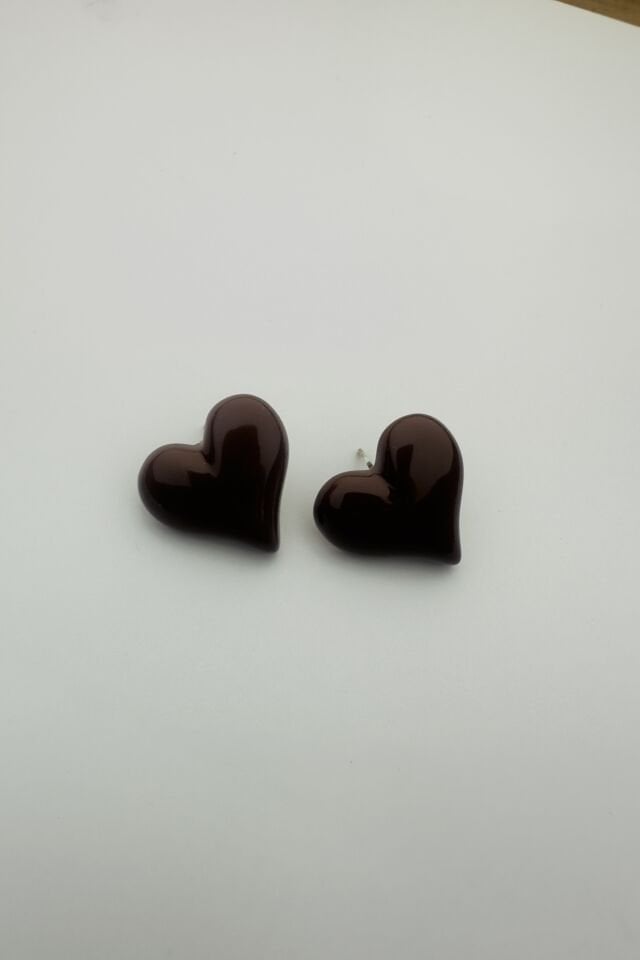 LvLv Kahverengi Kalp Şeklinde Bombeli İğne Küpe