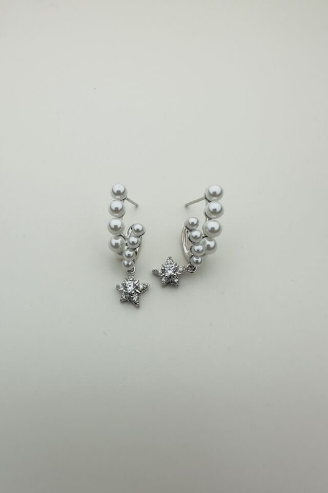 LvLv XP Gümüş Rengi Taşlı Yıldız Detaylı Salantılı Çoklu Görünüm Tasarım Küpe