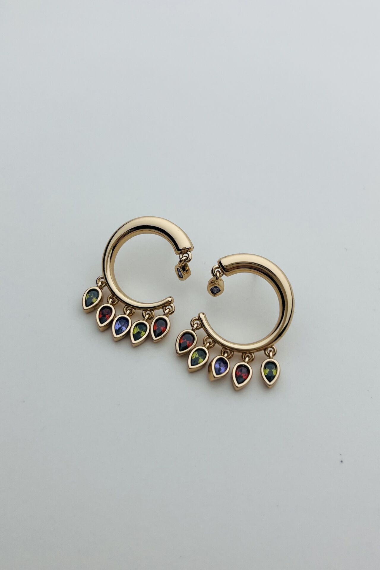 LvLv XP Rose Rengi Renkli Taş Sallantılı C Küpe