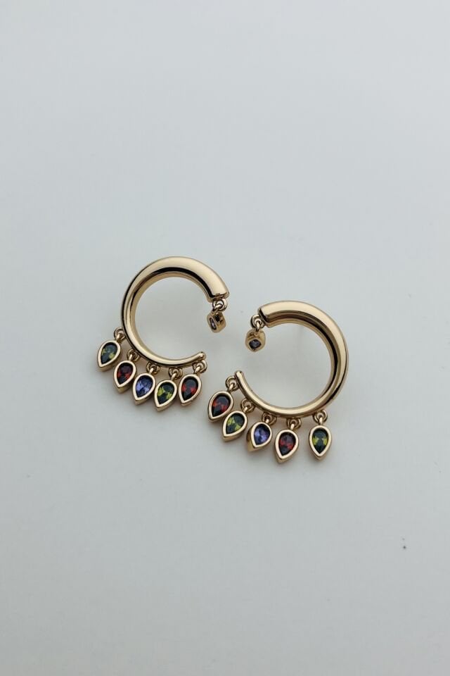 LvLv XP Rose Rengi Renkli Taş Sallantılı C Küpe