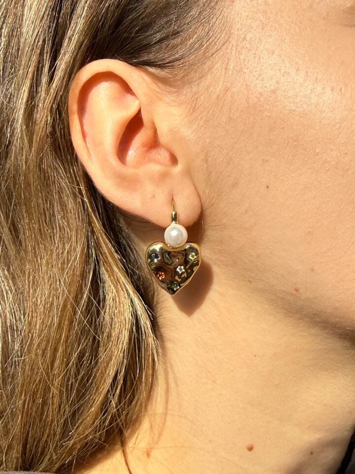 LvLv XP Gold Rengi Renkli Yıldız Detaylı İncili Sallantılı Halka Küpe