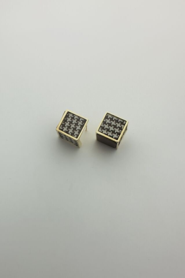 LvLv Gold Rengi Kahverengi Desenli Küp Model Tasarım İğne Küpe