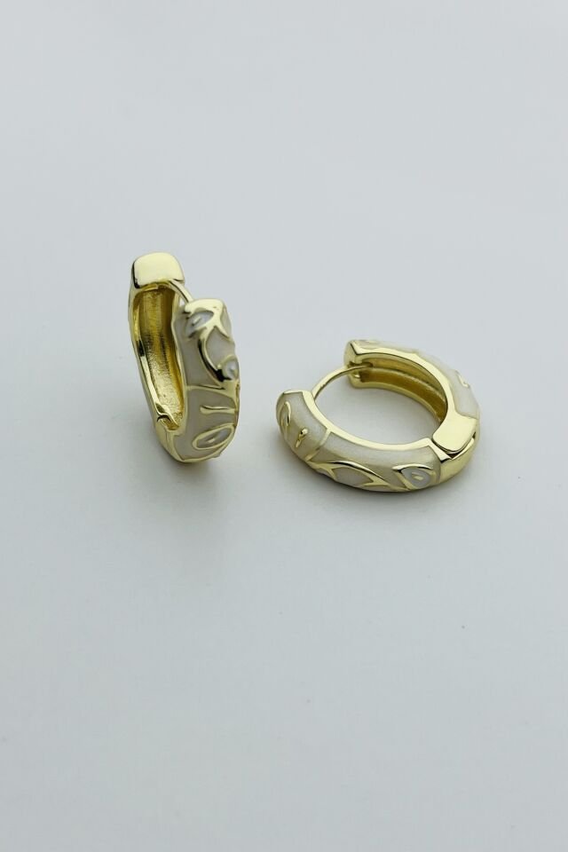 LvLv Gold Rengi Beyaz Mineli Tasarım Halka Küpe