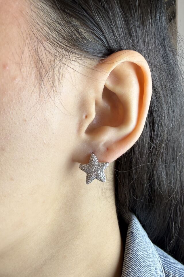 LvLv XP Gümüş Rengi Zirkon Taşlı Yıldız Desen Özel Küpe