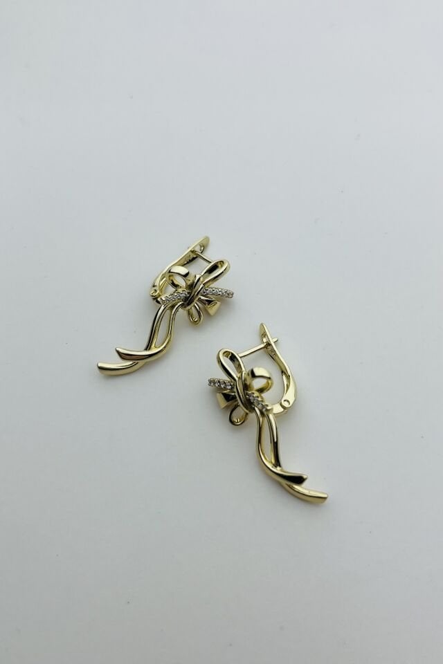 LvLv XP Gold Rengi Zirkon Taşlı Tasarım Oval Küpe