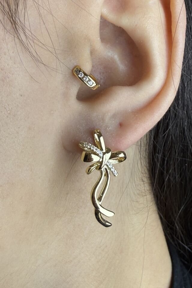 LvLv XP Gold Rengi Zirkon Taşlı Tasarım Oval Küpe