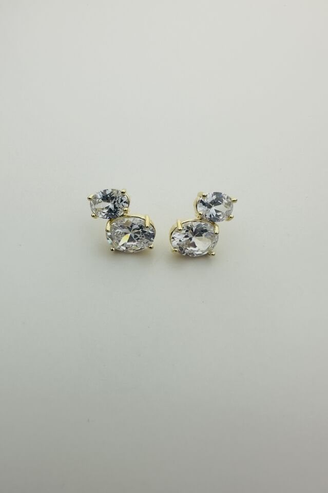 LvLv Gold Rengi Parlak İkili Taş Özel Tasarım Küpe