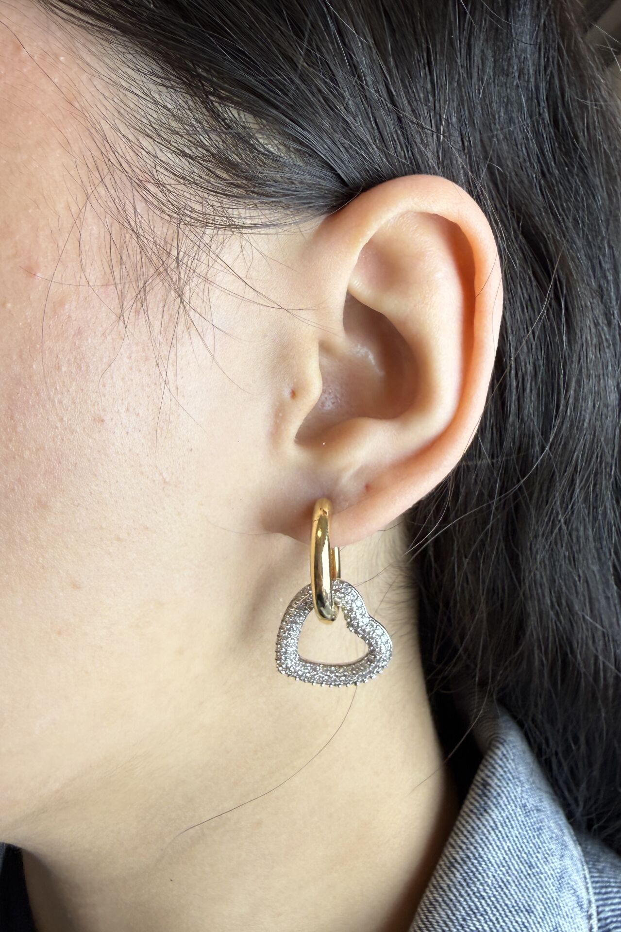 LvLv İki Renkli Kalp Sallantılı Zirkon Taşlı Özel Halka Küpe