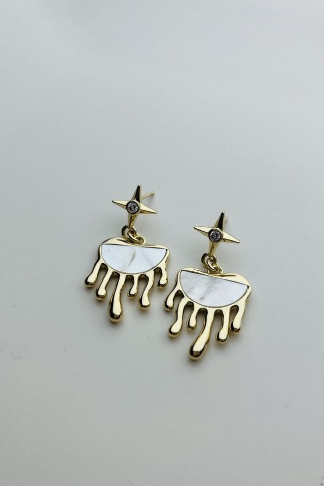 LvLv XP Gold Rengi Sedef Taşlı Tasarım İğne Küpe