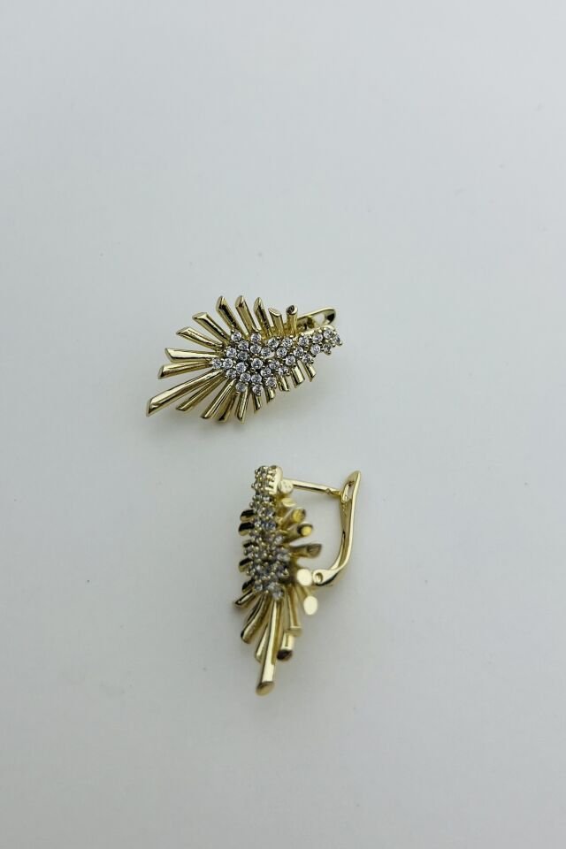 LvLv XP Gold Rengi Zirkon Taşlı Tasarım Oval Küpe