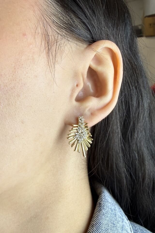 LvLv XP Gold Rengi Zirkon Taşlı Tasarım Oval Küpe