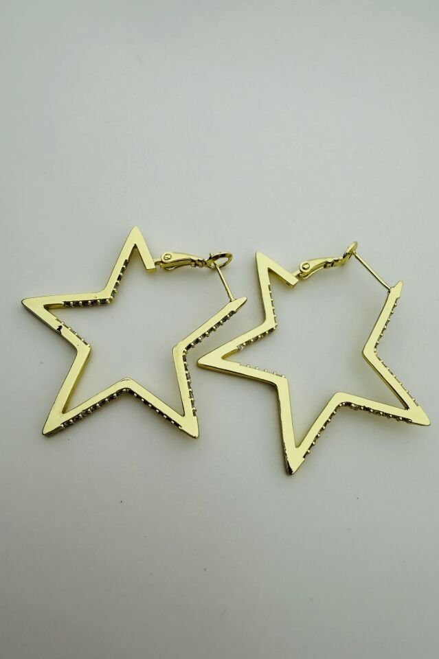 LvLv XP Gold Rengi Zirkon Taşlı Yıldız Şekil Halka Küpe