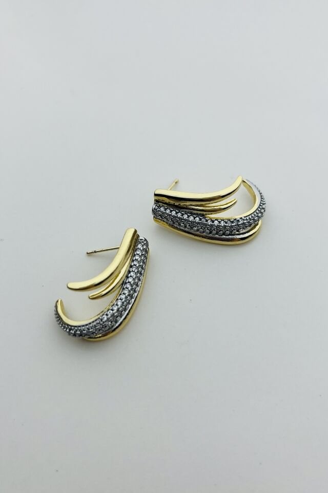 LvLv İki Renkli Taş Detaylı Kıvrımlı Tasarım İğne Küpe