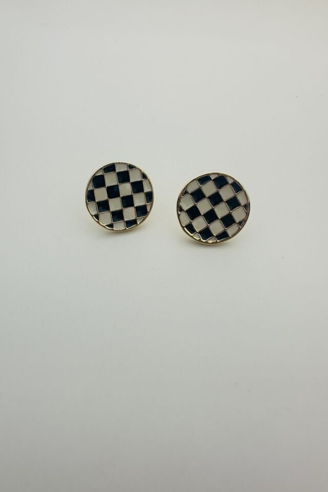 LvLv Dama Desenli Tasarım İğne Küpe