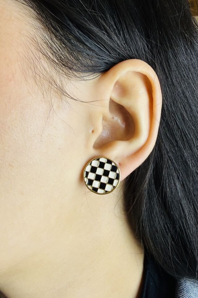 LvLv Dama Desenli Tasarım İğne Küpe