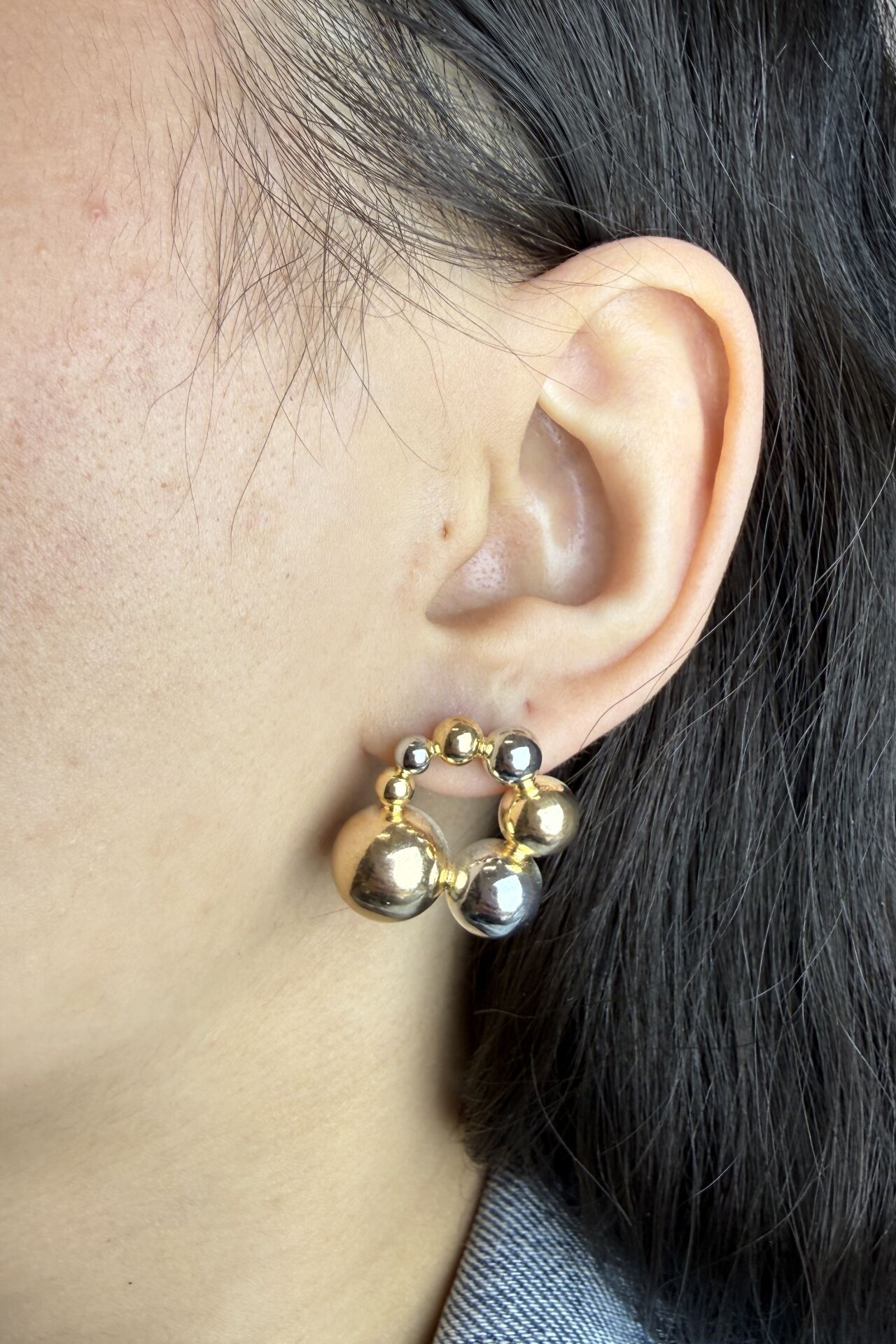 LvLv İki Renkli Top Modelli Tasarım İğne Küpe