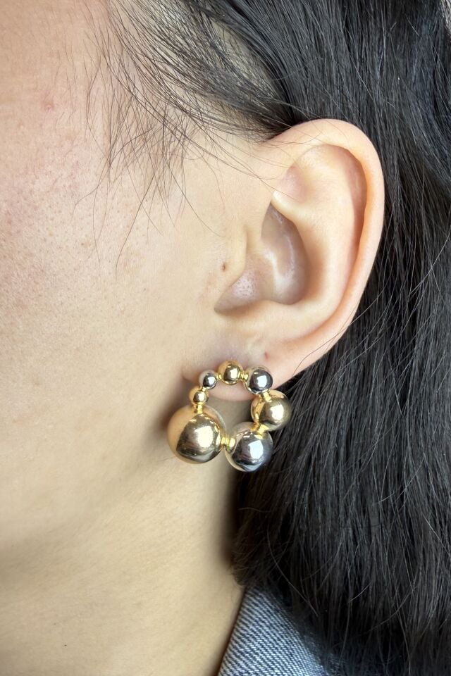 LvLv İki Renkli Top Modelli Tasarım İğne Küpe