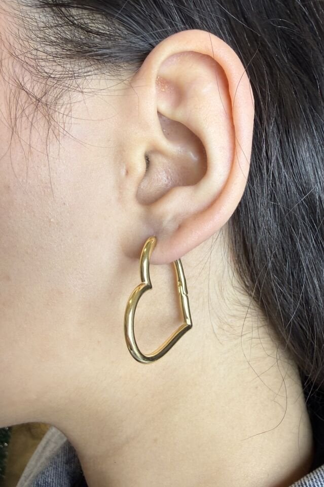 LvLv Gold Rengi Kalp Model Halka Küpe