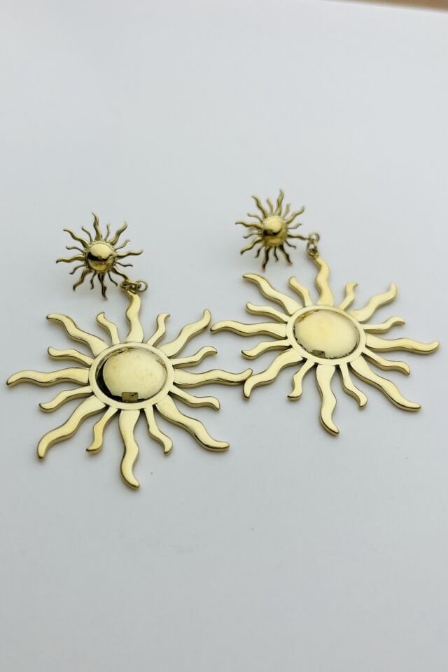 LvLv Gold Rengi Güneş Desenli Sallantılı Çelik İğne Küpe